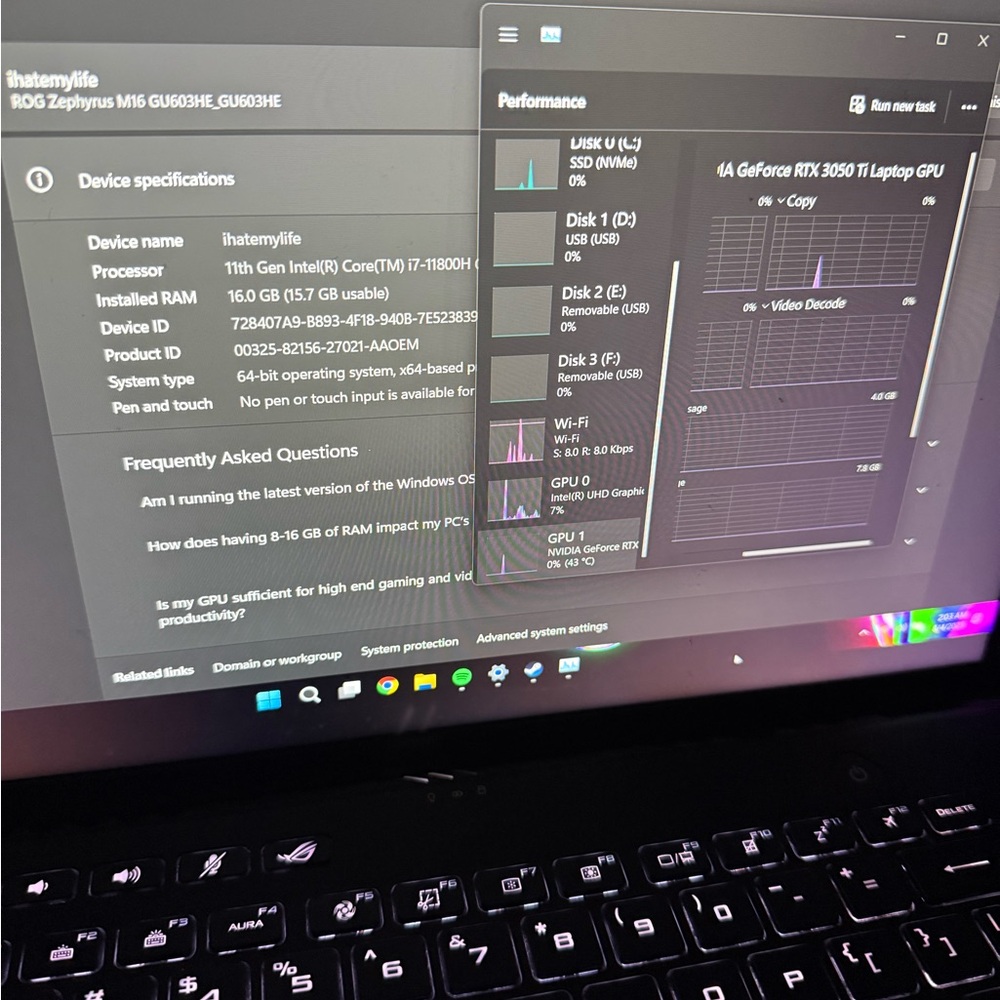 ASUS Zephyrus M16 GU603HE (i7-11800H, RTX 3050 Ti 512GB SSD Gaming Laptop
